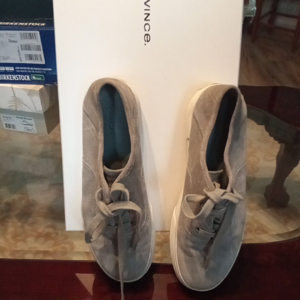 Vince Weman Suede Lace-Up Sneakers in Taupe Gray